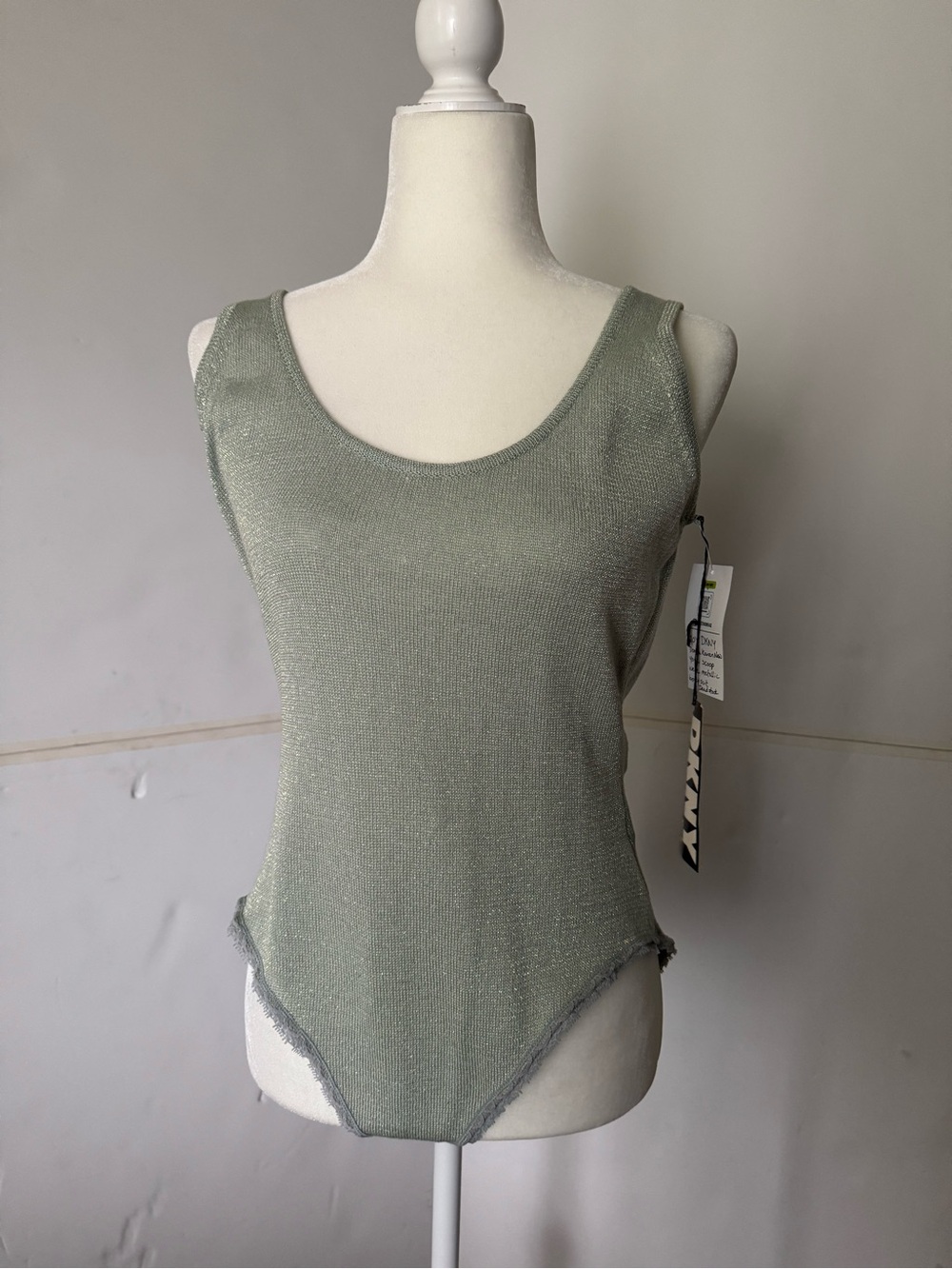 NWT DKNY Metallic Sage Green Knit Tank Bodysuit